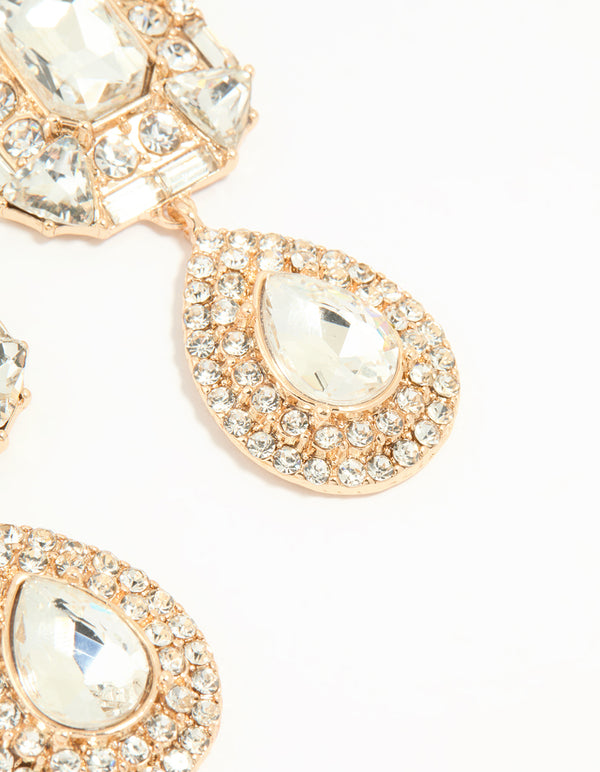 Gold Diamante Long Drop Earrings