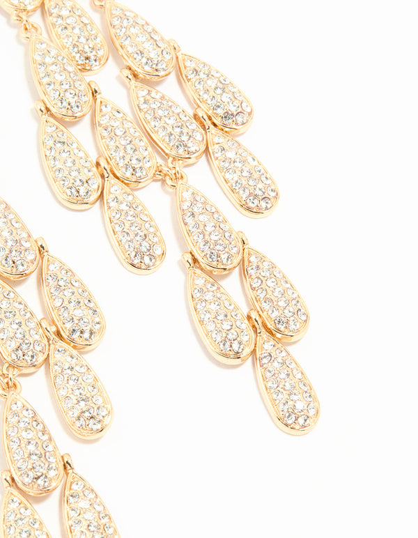 Gold Diamante Oval Large Drop Earrings