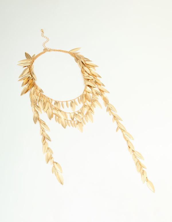 Worn Gold Feather Charm Layered Necklace