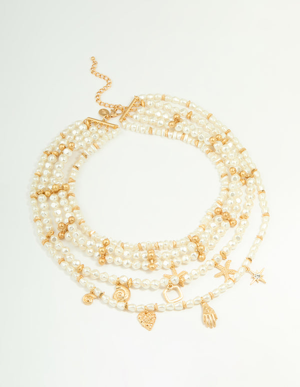 Worn Gold Pearl Layered Necklace