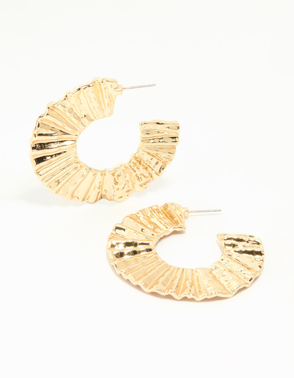 Gold Flat Crinkle Hoop Earrings
