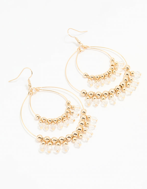 Gold Beaded Diamante Boho Hoop Earrings