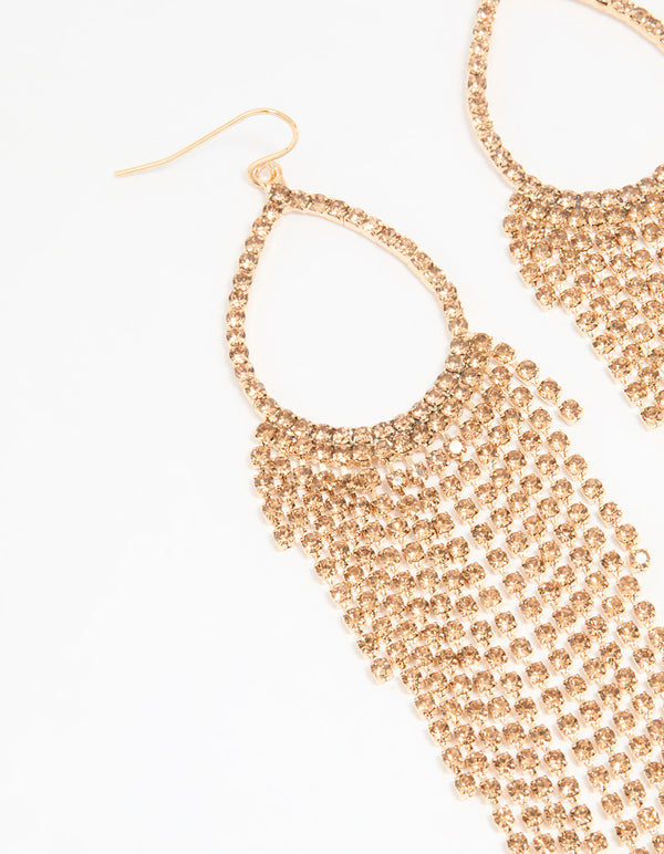 Gold Cupchain Fringe Drop Earrings