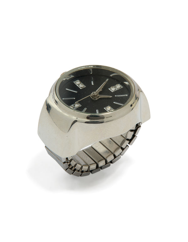 Silver Black Statement Watch Ring