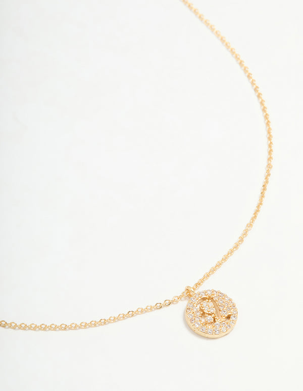 Gold Plated Cubic Zirconia Leo Circle Necklace