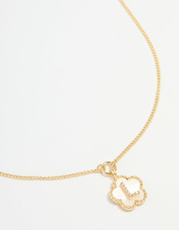 Gold Plated Genuine Shell Letter L Flower Petal Necklace