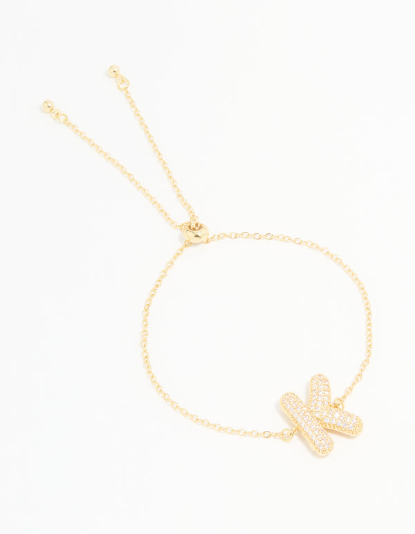 Gold Plated Cubic Zirconia Bubble K Pavé Toggle Bracelet