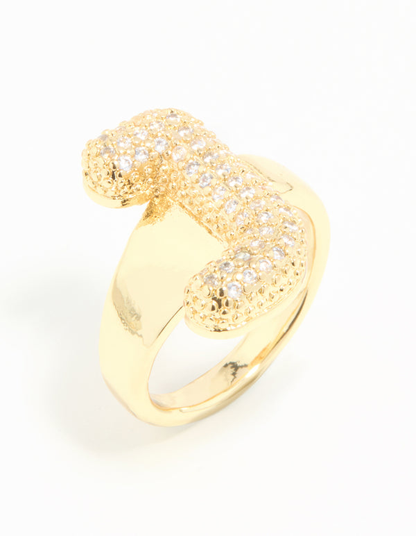 Gold Plated Cubic Zirconia Bubble J Pave Ring