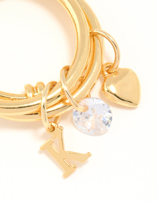 Gold Plated Cubic Zirconia Letter K Charm Ring