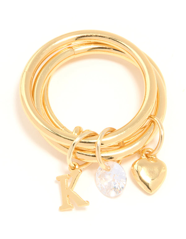 Gold Plated Cubic Zirconia Letter K Charm Ring