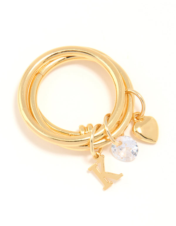 Gold Plated Cubic Zirconia Letter K Charm Ring