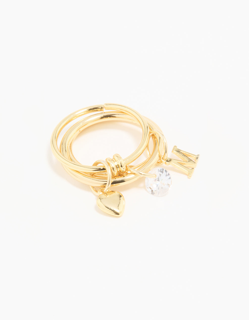 Gold Plated Cubic Zirconia M Rondell Charm Ring