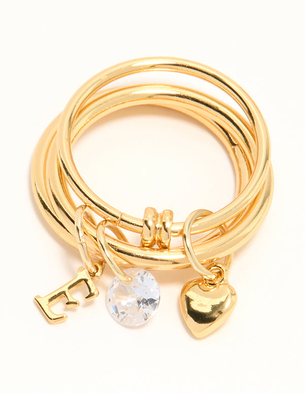 Gold Cubic Zirconia Letter E Charm Ring