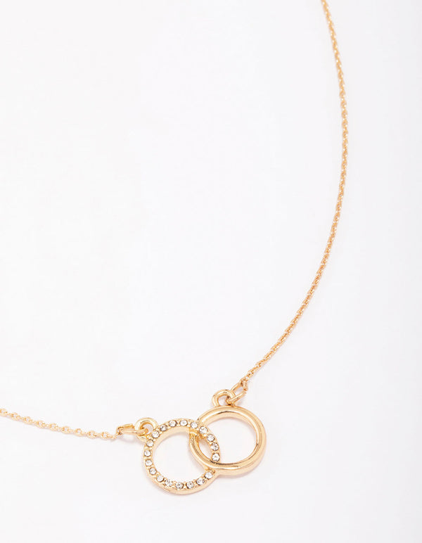 Gold Diamante Double Circle Link Necklace