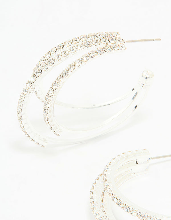 Silver Diamante Trio Hoop Earrings