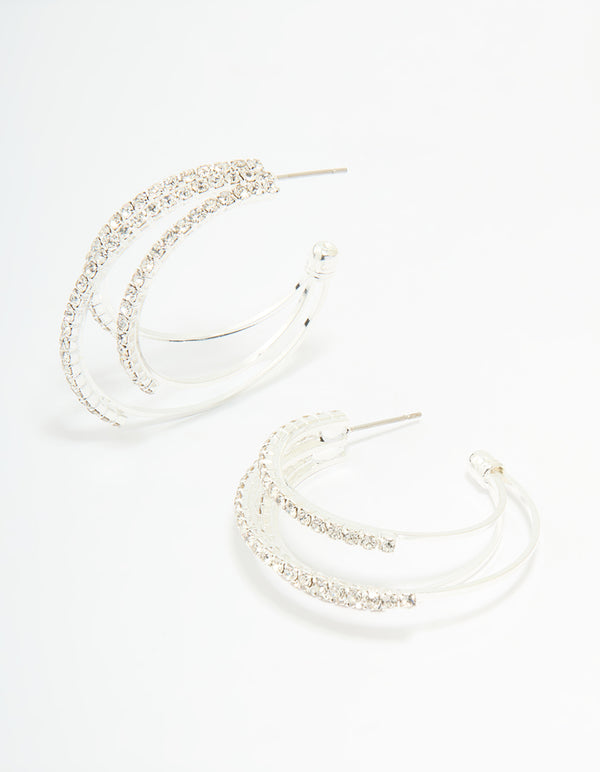 Silver Diamante Trio Hoop Earrings
