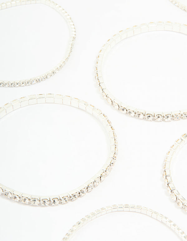 Silver Diamante Stretch Bracelets 8-Pack