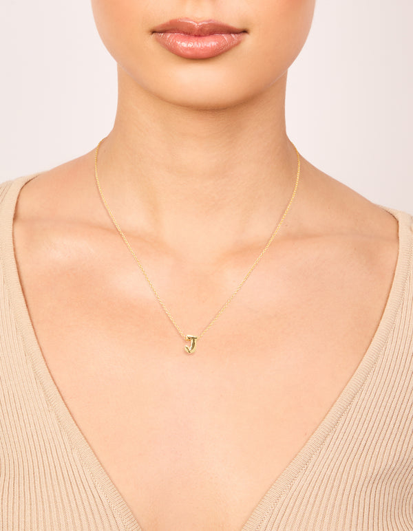 Gold Plated Brass Mini Bubble Letter J Necklace