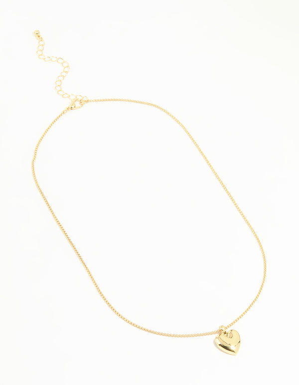 Gold Plated Brass Puffy Heart Pendant Necklace