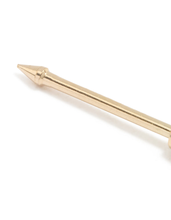 Showcasing a solid yellow gold nose stud with cubic zirconia and stud closure in clear detail view