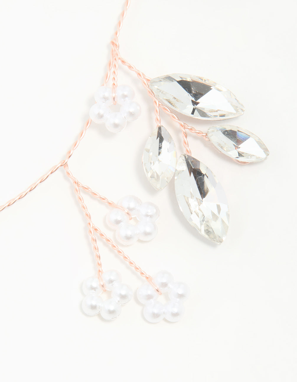 Rose Gold Wire Diamante Navette Drop Hair Vine