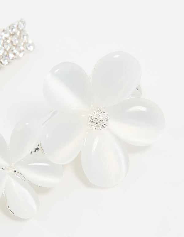 Silver Diamante Pave Double Flower Hair Clips 2-Pack