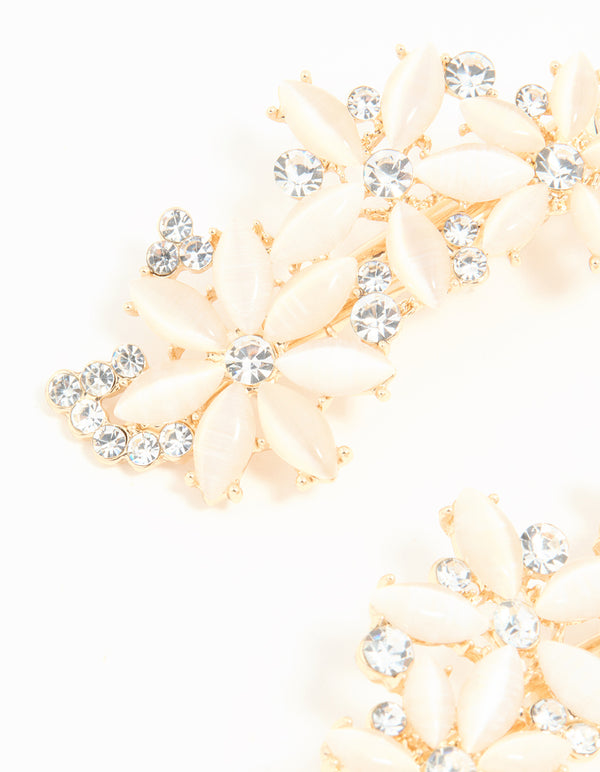 Gold Cat Eye Flower Hair Clips 2-Pack