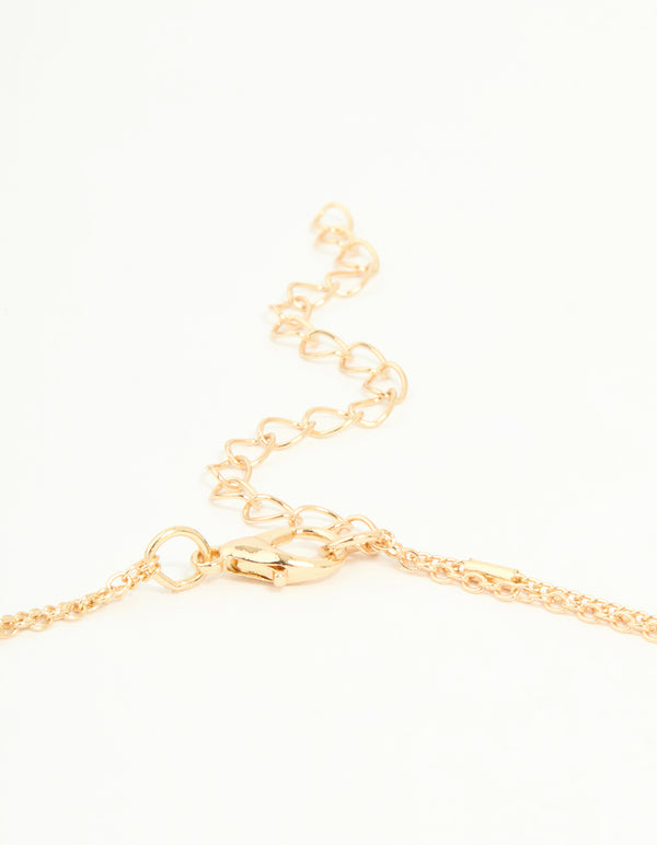 Gold Red & Pink Beaded & Pendant Layered Necklace