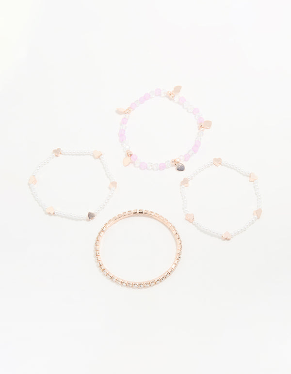 Kids Beaded & Pearl Heart Stretch Bracelets 4-Pack