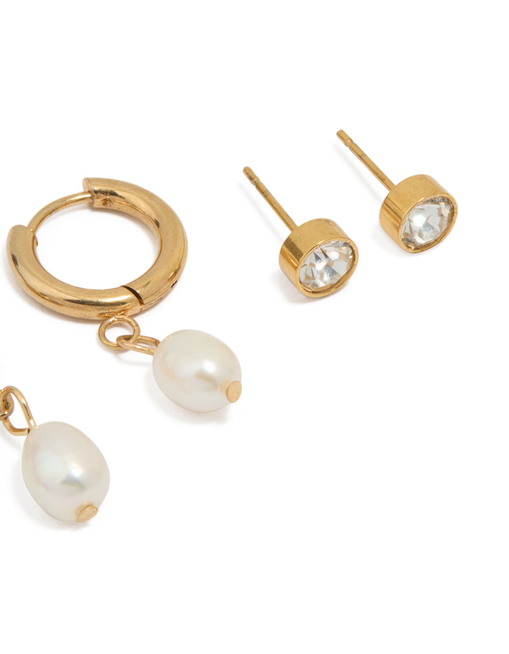 Waterproof Gold Plated Stainless Steel Freshwater Pearl Huggie & Stud Earrings 3-Pack