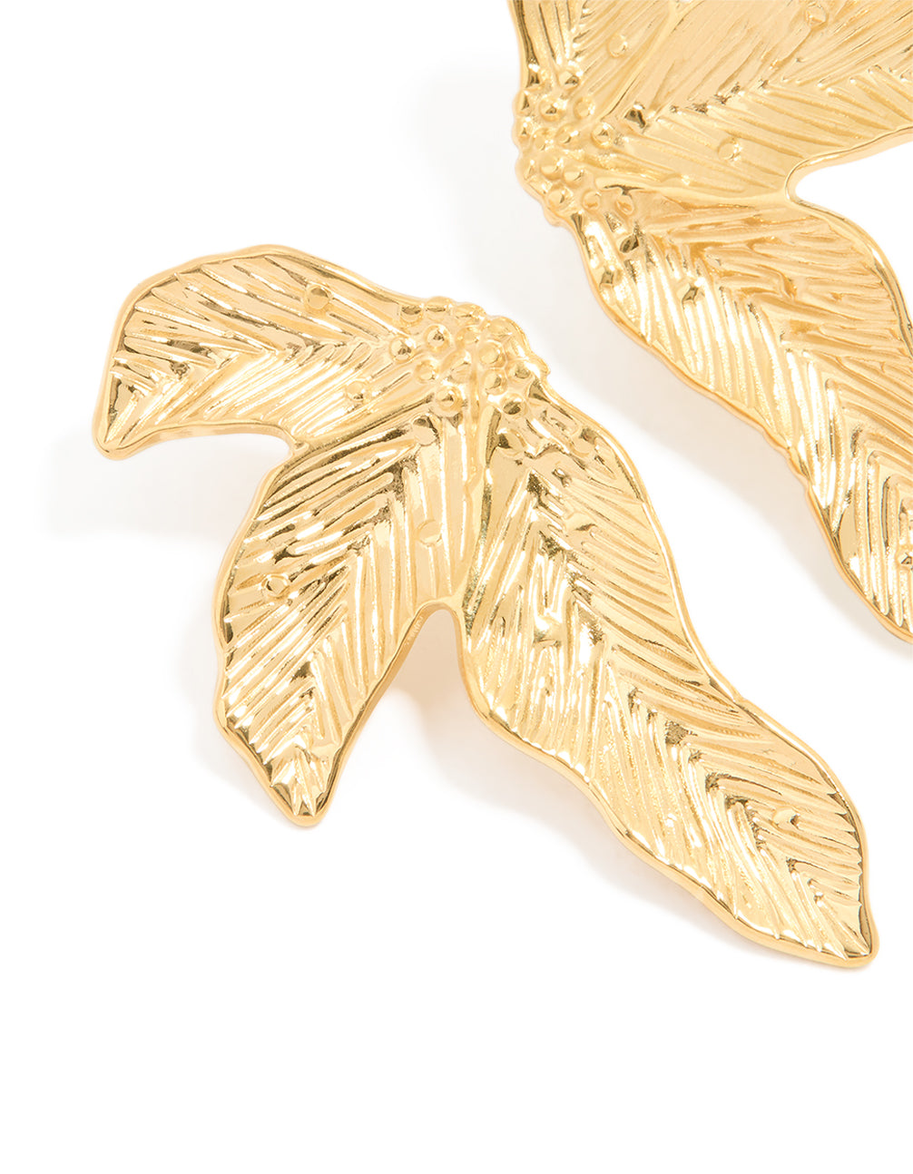 Waterproof Gold Plated Stainless Steel Etched Leaf Earrings