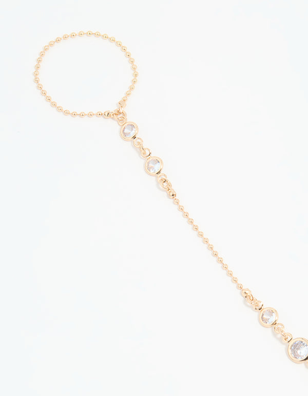 Gold Cubic Zirconia Bezel Hand Chain