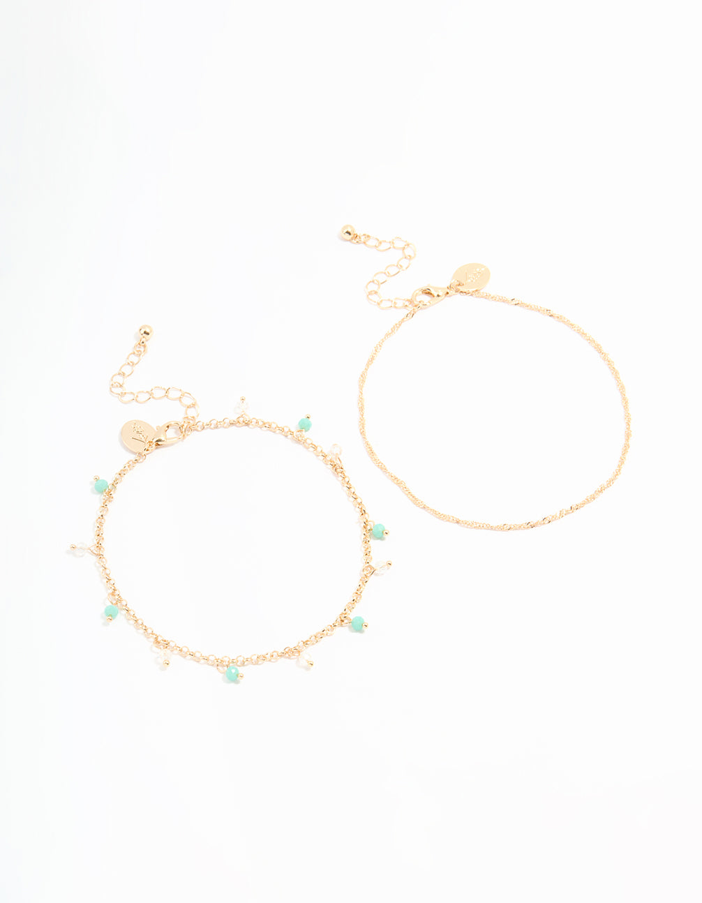 Gold Beaded & Chain Anklets 2-Pack