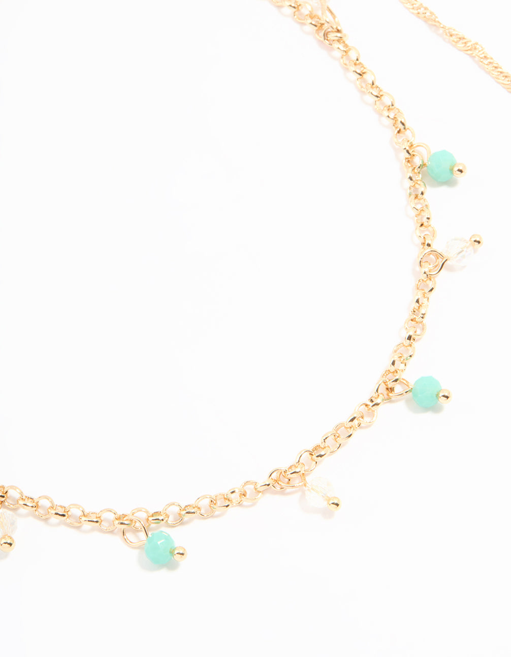 Gold Beaded & Chain Anklets 2-Pack