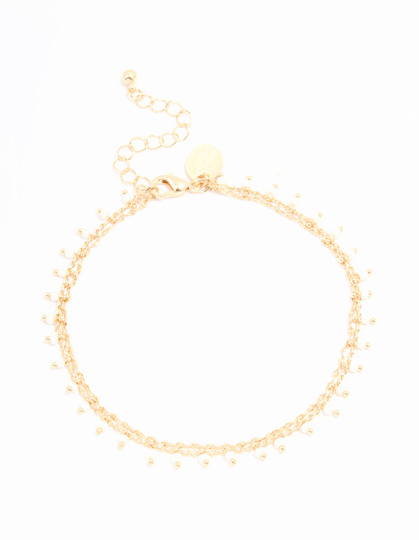 Gold Pearl & Chain Layered Anklet