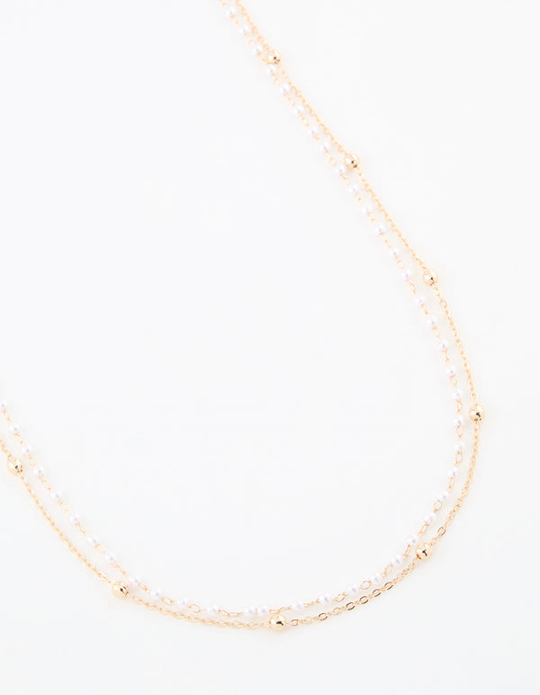 Gold Pearl & Ball Layered Body Chain