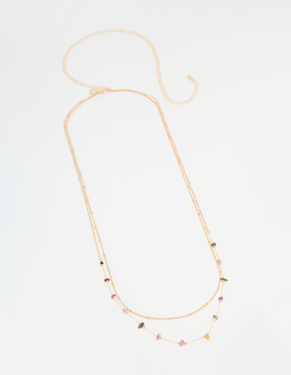 Gold Multicoloured Semiprecious Stone Waist Chain