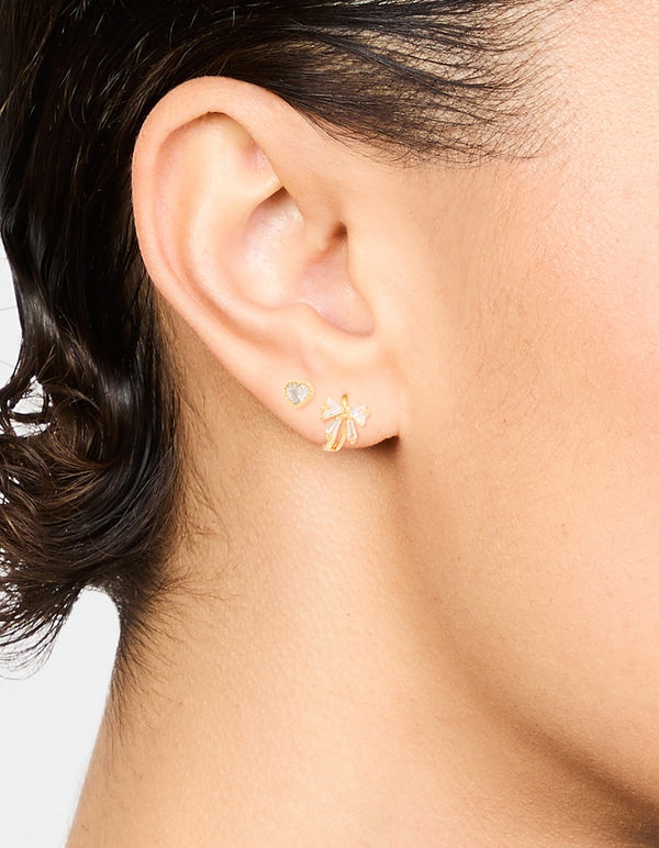 Gold Plated Cubic Zirconia Bow Hoop & Stud Earrings 2-Pack