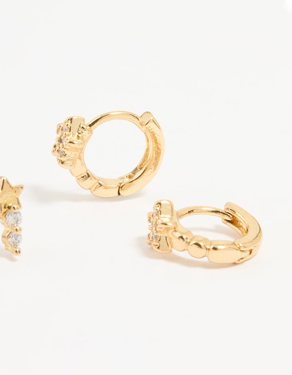 Gold Plated Cubic Zirconia Star Stud & Huggie Earrings 2-Pack