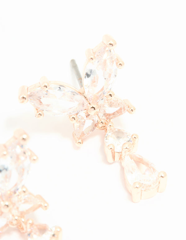 Rose Gold Plated Cubic Zirconia Butterfly Teardrop Stud Earrings