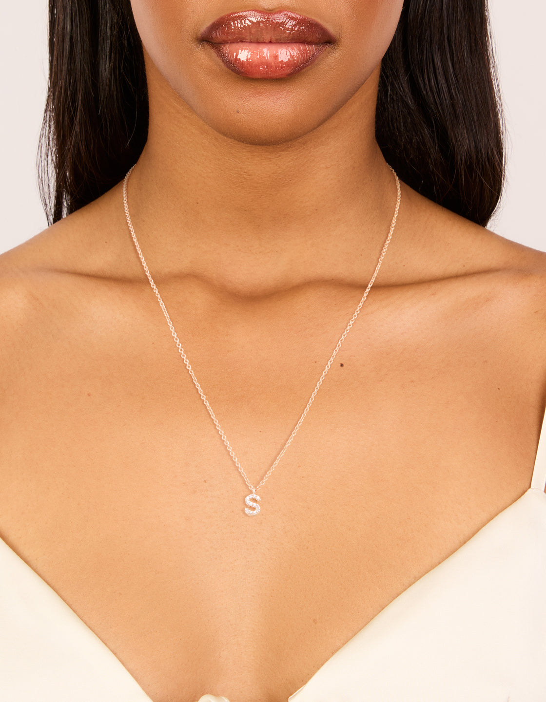Rose Gold Plated Cubic Zirconia Letter S Necklace