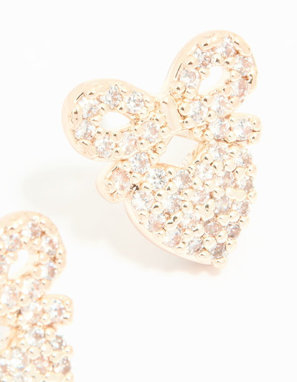 Rose Gold Plated Cubic Zirconia Bow & Heart Stud Earrings