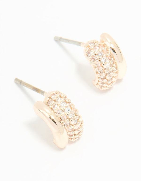 Rose Gold Plated Cubic Zirconia Double Row Stud Earrings