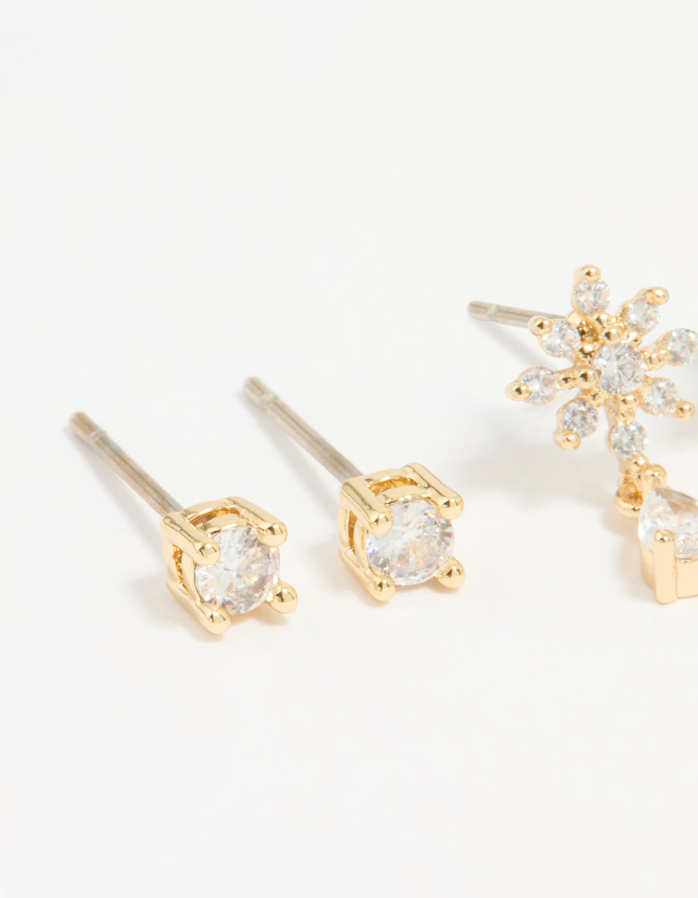 Gold Plated Cubic Zirconia Classic & Flower Teardrop Earrings 2-Pack