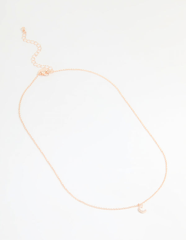 Rose Gold Plated Cubic Zirconia Letter C Necklace
