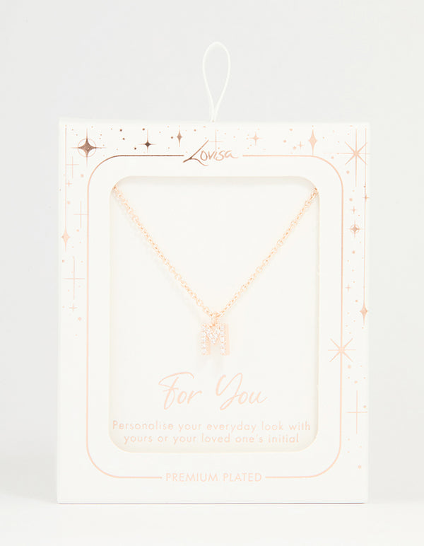 Rose Gold Plated Cubic Zirconia Letter M Necklace