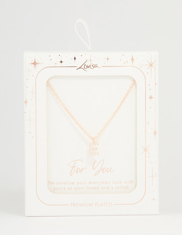 Rose Gold Plated Cubic Zirconia Letter E Necklace