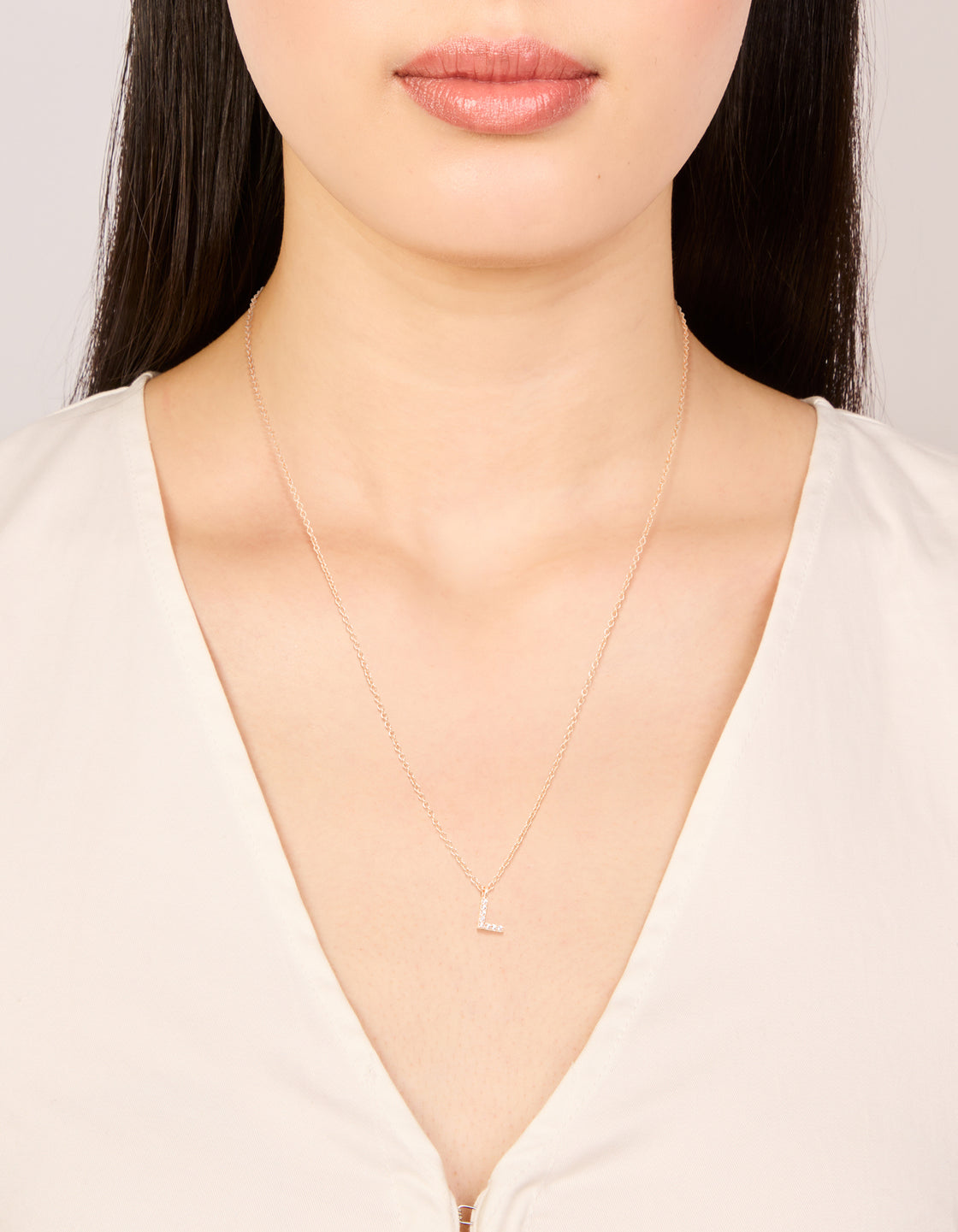 Rose Gold Plated Cubic Zirconia Letter L Necklace