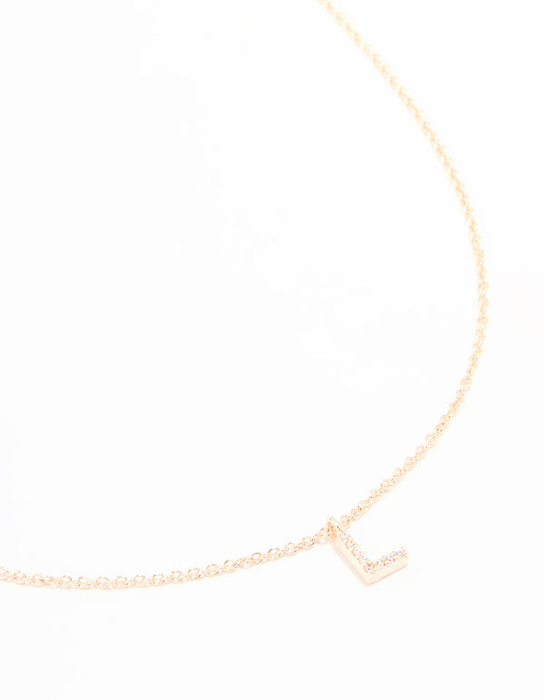 Rose Gold Plated Cubic Zirconia Letter L Necklace