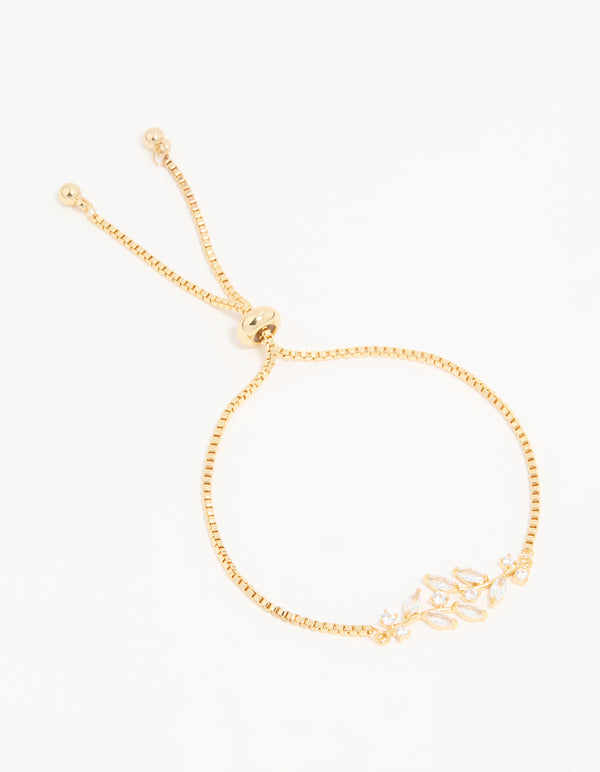 Gold Plated Cubic Zirconia Vine Toggle Bracelet